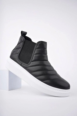 Slw205 Boston Bağcıksız Cilt Erkek Spor Bot Bt Siyah Siyah