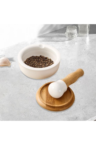 Homyl Pirinç Meyveleri Için Çömlekçilik Öğütme Kasesi Beyaz