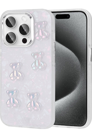 Nourthkiingdom Apple Uyumlu iPhone 15 Pro Kabartma Figürlü Parlak Nrtk Eralli Silikon Kılıf-ayı Ayı