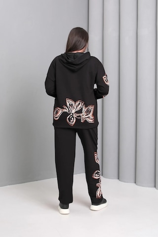 Kapüşonlu Fermuarlı Baskılı Takım Siyah