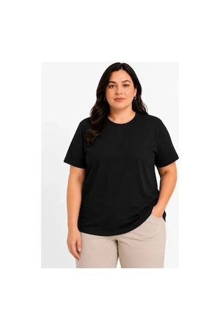 Butik İstanbul Battal Big Size Basic Tişört Bisiklet Yaka Rahat Kalıp T-shirt - Siyah