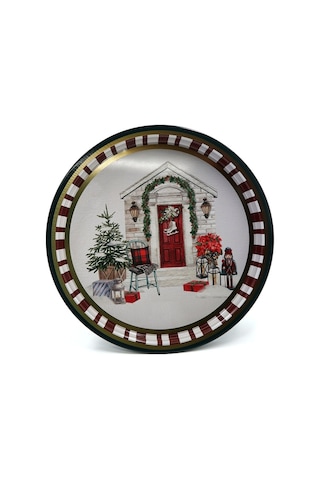 Yılbaşı Temalı Metal Tepsi, 31.5 Cm Ez197-1s Desenli