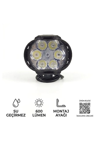 Motosiklet Ve Elektrikli Araç Uyumlu 6 Led'li 2 Modlu Beyaz Renk Mercekli Ek Aydınlatma Lambası 9-85v 1 Adet