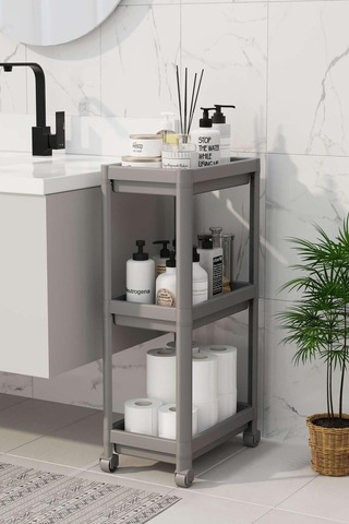 Coverest 3 Katlı Tekerlekli Raf Ünitesi - Banyo & Mutfak Organize Gri