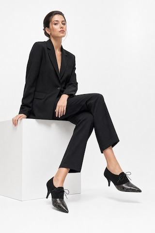 Luvi Shoes Medley Siyah Süet Siyah Desenli Bağcıklı Kadın Topuklu Ayakkabı