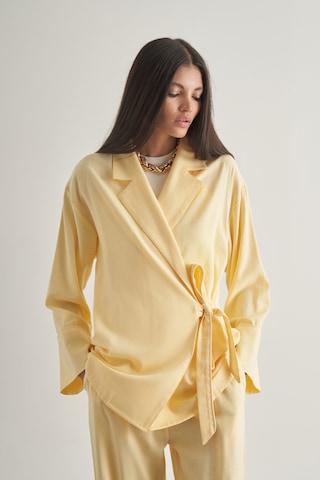 Mizalle Keten Karışımlı Anvelop Bağlı Sarı Kimono Ceket Sari