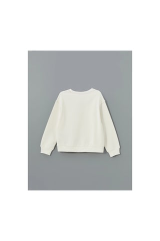 LC Waikiki Bisiklet Yaka Baskılı Kız Çocuk Sweatshirt Ecru
