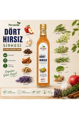 Perverde Dört H ırsız Sirkesi 500 ml – 12 Bitkisel İçerikli Katkısız Özel Karışım Sirke