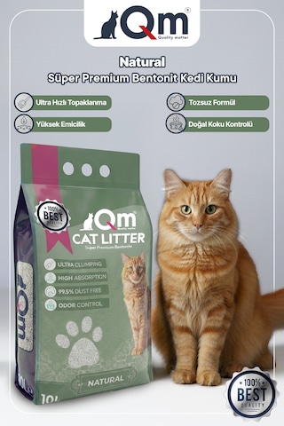 Qm Natural Süper Premium Bentonit Kedi Kumu 10 L