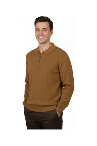 Erkek Regular Fit Polo Yaka Petek Triko Kazak Bgl-st04825 Camel
