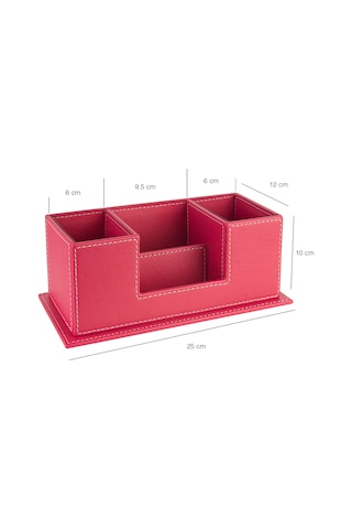 Masaüstü Deri Organizer Kalemlik 4 Gözlü Desktop Organizer Rainbow Vegan 10x12x25 Cm. Fuşya