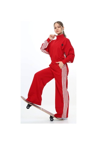 Kız Çocuk %100 Pamuk Oversize Alt&üst Uzun Kol Eşofman Takımı-183-eşt-0023 Kırmızı