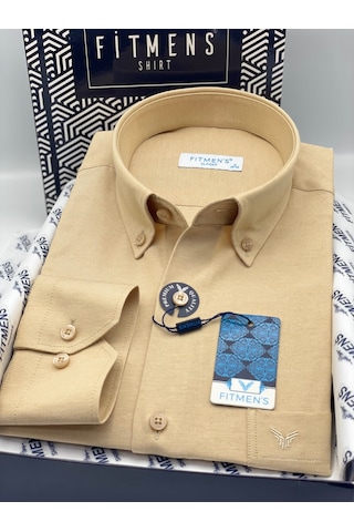 Klasik Uzun Kol Pamuklu Yaka Düğmeli Hediye Kutulu Kolay Ütülenebilir Erkek Gömlek Fs-003897 - Camel-3370