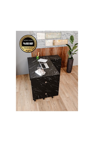Rafineri Flor Çalışma Masası Dolaplı Açılır Katlanır Masa Mdf Siyah