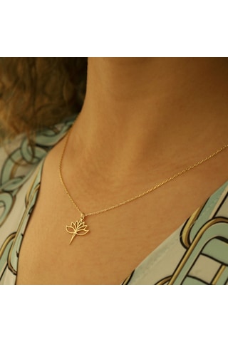 Dkmn Gümüş Demet Lotus Çiçeği 925 Ayar Gümüş Kolye