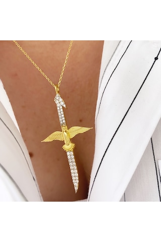 Gümüş Anka Kuşu Elif Kolye Gold