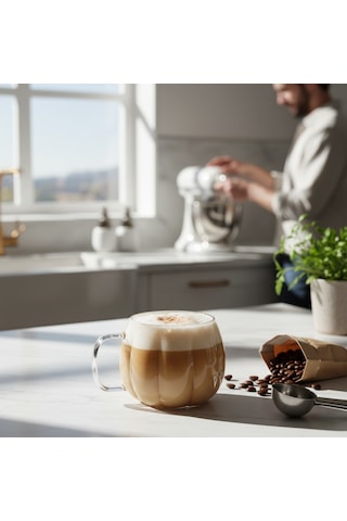 6 Adet 450 Ml Balkabağı Tasarımlı Borosilikat Kulplu Cam Kahve & Çay Fincanı Şeffaf