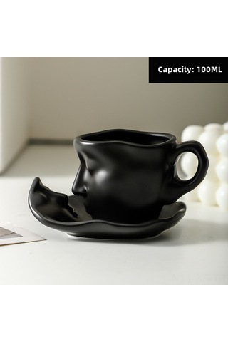 Xiyyadms Kreatif Yüz Desenli Seramik Espresso/çay Bardağı, 100ml Siyah, Hediyelik Kaliteli, Lüks Retro Stil, Nikah/valentine's Günü
