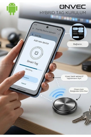 Onvec Hybrid Smart Tag 2 Adet Apple Uyumlu iOS Android Akıllı Eşya Bulucu Takip Cihazı