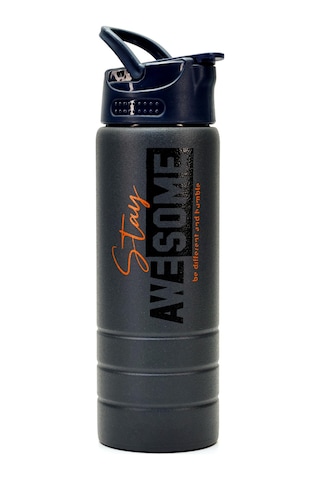 Paslanmaz 304 Çelik Matara Pipetli Motivasyon Matarası Suluğu 304 Çelik Suluk Füme 750 Ml 1156 Gri