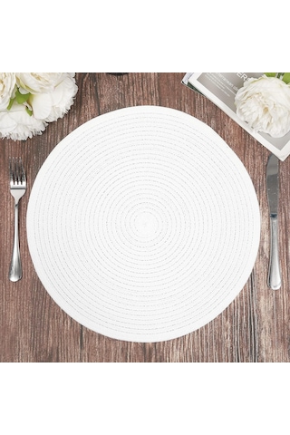 15 İnç Isıya Dayanıklı Yuvarlak Örgülü Servis Altlıkları Yıkanabilir Pamuk Polyester Dokuma Yuvarlak Masa Paspasları Beyaz