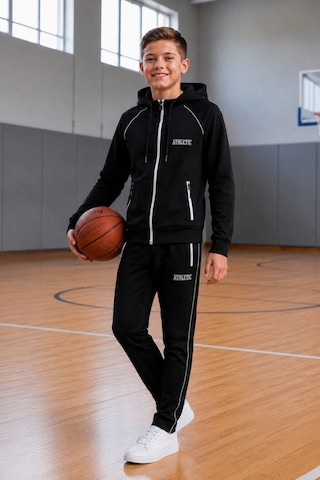 Pina Kids Erkek Çocuk Atheletic Reglan Kol Kapüşonlu Düz Paça Dalgıç Kumaş Eşofman Takımı Esf7019 siyah