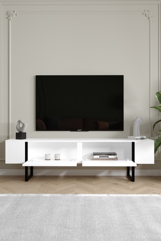 Serenity Metal Ayaklı Tv Ünitesi 180 Cm - Beyaz Beyaz