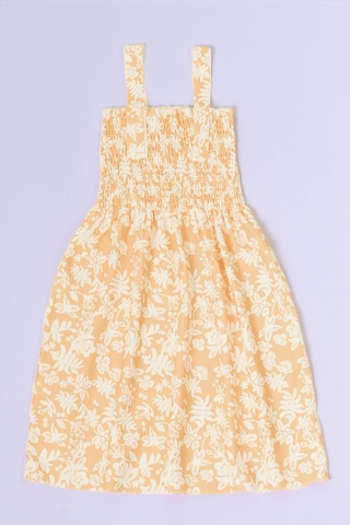 Kız Çocuk Askılı Elbise Çiçek Desenli B35 Hcm00119 Taba