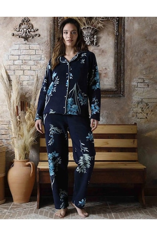 Sude Kadın Gömlek Önden Düğmeli Polar Desenli Pijama Takımı P200/1- 1 Adet 001