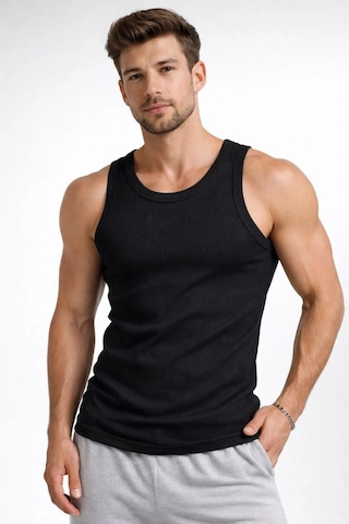 Novalisse Erkek Fitilli Atlet Sıfır Yaka Slim Fit Arka Baskılı Spor Atlet - Siyah Çoklu Renk