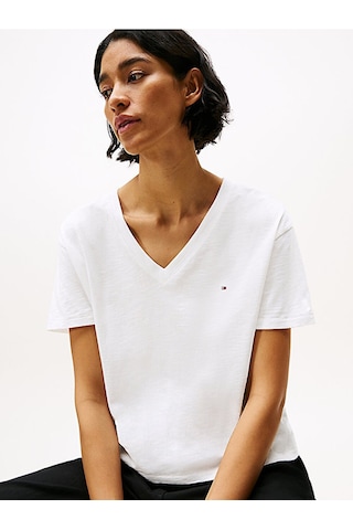 Tommy Hilfiger Slub Mdrn V-nk Ss T-shırt Kadın Beyaz T-shirt - Ww0ww43901