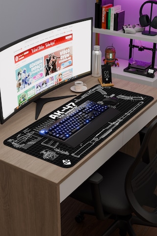Ak 47 Siyah Kalaşnikov Cs Dikişli Kauçuk Oyuncu Mousepad - 90x40 Gaming Mouse Pad Ak-47