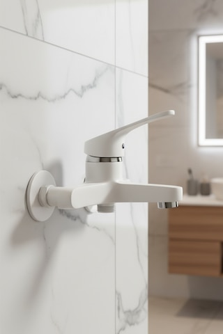 56623 Banyo Bataryası Duş Musluğu Musluk Armatür Siyah Beyaz Krom Gold Beyaz - Krom