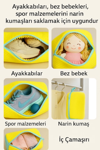 Ayakkabı Yıkama Çantası Özel Koruyucu Kumaş, Fermuarlı, Tekrar Kullanılabilir Büyük Boy Torba File Sarı