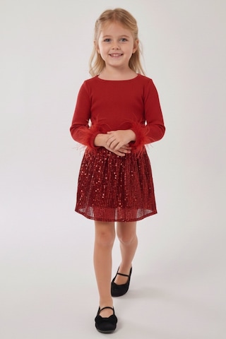 My Kids Wear Kız Çocuk Bayramlık Payet Etekli Takım 12536 Bej - Ekru