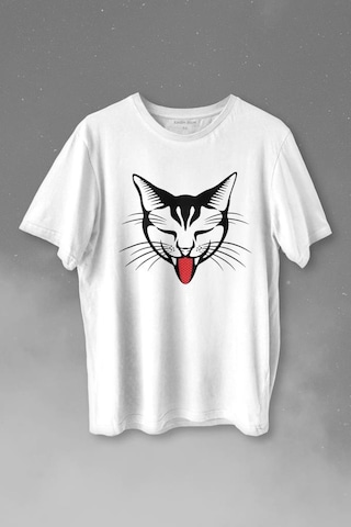 Dilini Çıkaran Sevimli Kedi Cat Music Baskılı Tişört Unisex T-shirt 001