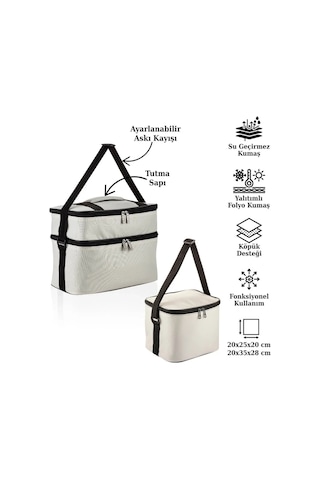 Ns Reliable Kamp Piknik Termal Soğutucu Yalıtımlı Buzluk Termos Çanta 2 Li Set - 960 Krem