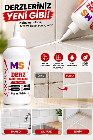 Beyaz Renk Hazır Derz Arası Tamir Dolgusu 220 Gr Fayans Seramik Mermer Yenileyici Yenileme Dolgu