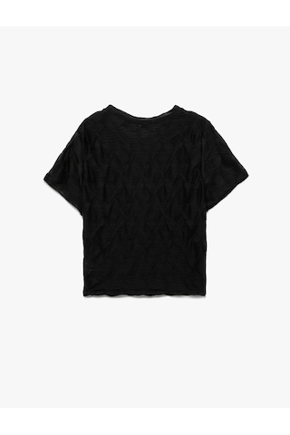 Koton Bürümcük Kumaş Dokulu Slim Fit Kısa Kollu Bisiklet Yaka Tişört Siyah 6wak50031ek SIYAH
