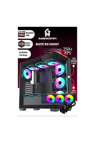 Game Master Qlite RX7600XT R7 5700X 32 GB 1 TB M.2 SSD RX7600XT Free Dos Masaüstü Oyuncu Bilgisayarı