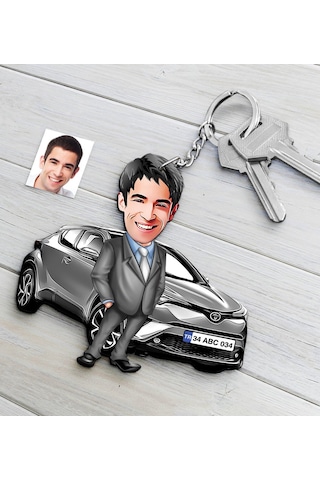 Kişiye Özel Bay Toyota C-hr Figürlü Plakalı Ahşap Karikatür Anaht N11.7615