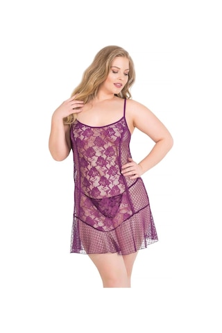 Arias Closet Büyük Beden Mor Kısa Tül Gecelik Mor