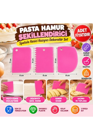 Kahveci.store Pasta Hamur Şekillendirici Spatula Kesici Kazıyıcı Dekoratör Set 22 Çok Renkli