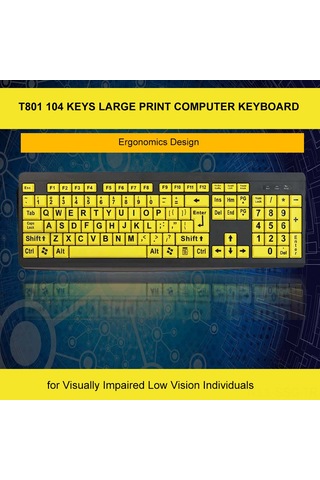 Springsun Büyük Yazılı Usb Klavye - Görme Engelliler Ve Yaşlılar İçin Yüksek Kontrastlı 104 Tuş