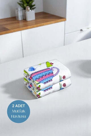 2li Paket Baskılı Beyaz Mutfak Havlusu Modeli For You