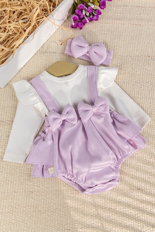 Babymod Bandanalı Fiyonklu Kız Bebek Elbise Tulum LİLA