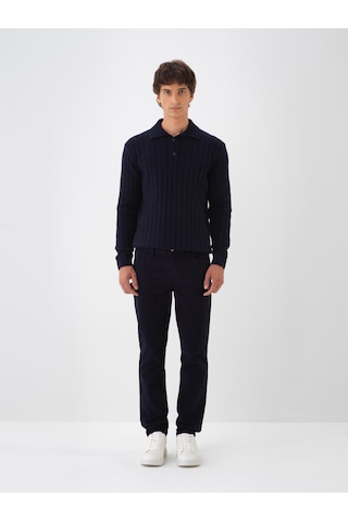 Lacivert Pamuk Dokulu Slim Fit Pantolon 100680 Lacivert