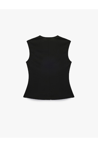 Koton Krep Scuba Kumaş Slim Fit Peplum Kesim Düğmeli V Yaka Yelek Siyah 6wak30113ek Siyah