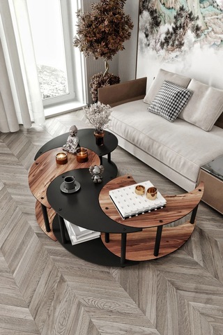 Yin Yang 4'lü Orta Sehpa Siyah Ceviz Siyah Ceviz