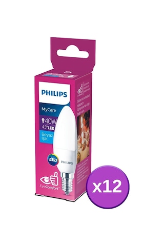 Phılıps Led 40w Mum Ampul Beyaz Işık E14 İnce Duylu 12li